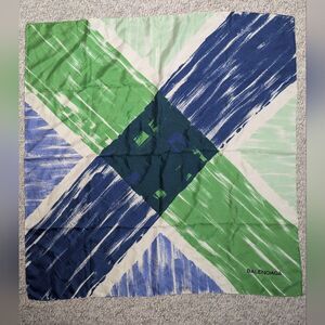 Balenciaga Silk Scarf – Abstract Green & Blue Watercolor Design, 30" x 30"​